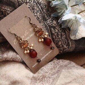Brass & Gold Red Holiday Earrings